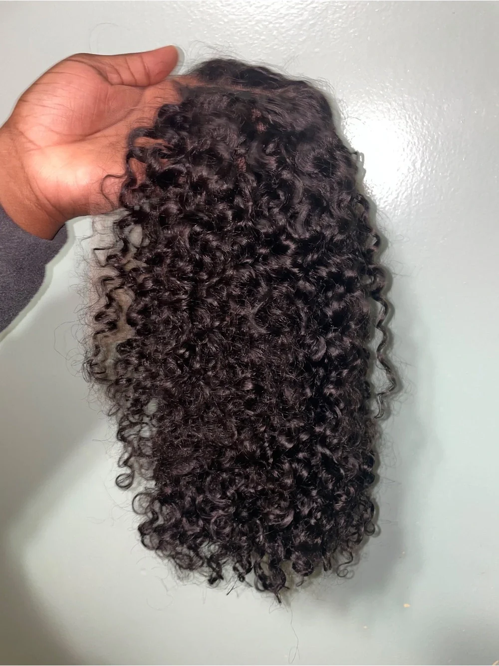 100% human hair curly lace front wig . 14 in , 250 density ,
